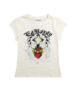 Cross Heart Rhinestone Fitted Tee