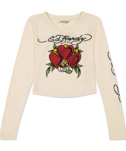 Rhinestone Long Sleeve Hearts Baby Tee