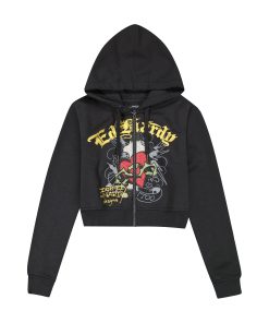 Sacred Heart Rhinestone Zip Front Hoodie
