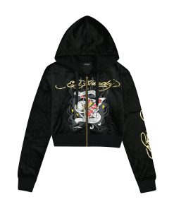 Amor Butterfly Velour Zip Front Hoodie