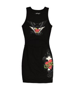 Heart Wings Cut Out Rib Tank Dress