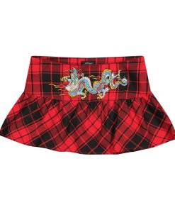 Dragon Plaid Flare Miniskirt
