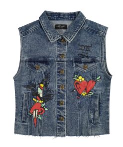 Heart Cross Trucker Denim Vest