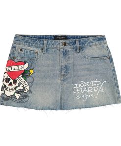 LKS Skull Denim Mini Skirt