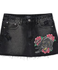 Panther Roses Denim Skirt